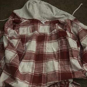 Red Plaid Hooded Shirt